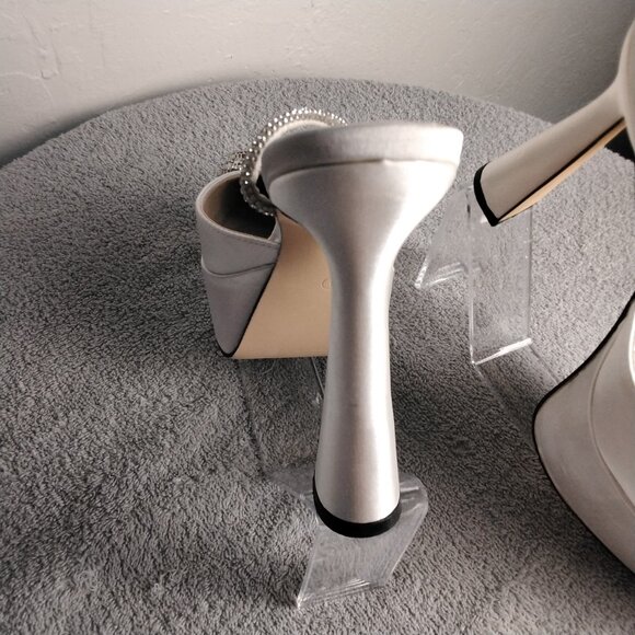 💎 Coutgo Pearl White Rhinestone Heart Heels Size 9 Ankle Strap Dress Pumps - Picture 5 of 9